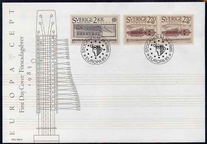 Sweden 1985 Europa - Music Year set of 3 on illustrated cover with first day cancels, stamps on , stamps on  stamps on music, stamps on  stamps on europa