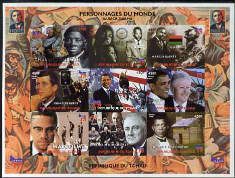 Chad 2008 Personalities of the World imperf sheetlet containing set of 9 values unmounted mint. Note this item is privately produced and is offered purely on its thematic..., stamps on personalities, stamps on usa presidents, stamps on americana, stamps on kennedy, stamps on churchill, stamps on stalin, stamps on  ww2 , stamps on printing, stamps on slavery, stamps on slavery, stamps on human rights, stamps on clinton, stamps on usa presidents, stamps on olympics, stamps on  ww2 , stamps on 