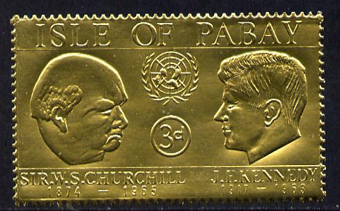 Pabay 1967 Churchill & Kennedy 3d value embossed in gold foil (perf) unmounted mint (Rosen PA60), stamps on , stamps on  stamps on churchill  kennedy  personalities