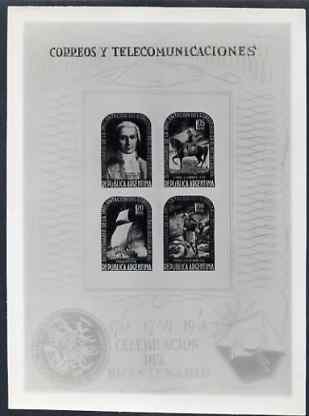 Argentine Republic 1948 Bicentenary of Postal Service black and white photographic essay of m/sheet size 135 mm x 185 mm plus similar proof of border only, stamps on , stamps on  stamps on postal