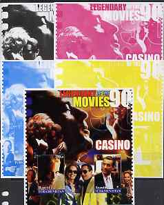 Turkmenistan 2002 Legendary Movies of the '90's - Casino, large sheetlet containing 2 values - the set of 5 imperf progressive proofs comprising the 4 individual colours plus all 4-colour composite, unmounted mint, stamps on , stamps on  stamps on films, stamps on  stamps on cinema, stamps on  stamps on movies, stamps on  stamps on personalities, stamps on  stamps on entertainments, stamps on  stamps on 