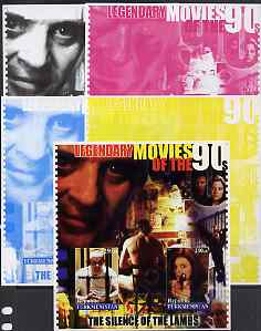 Turkmenistan 2002 Legendary Movies of the 90s - Silence of the Lambs, large sheetlet containing 2 values - the set of 5 imperf progressive proofs comprising the 4 individ..., stamps on films, stamps on cinema, stamps on movies, stamps on personalities, stamps on entertainments, stamps on 