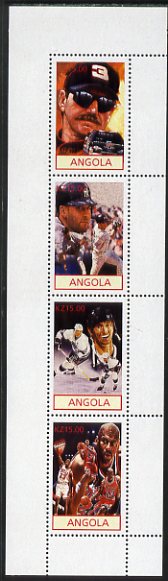 Angola 2001 American Sports Stars perf sheetlet containing 4 values (Nascar, Baseball, Ice Hockey & Basketball) unmounted mint, stamps on , stamps on  stamps on personalities, stamps on  stamps on sport, stamps on  stamps on cars, stamps on  stamps on racing cars, stamps on  stamps on basketball, stamps on  stamps on baseball, stamps on  stamps on ice hockey