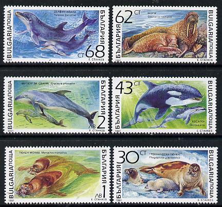 Bulgaria 1991 Marine Mammals set of 6, SG 3814-19 (Mi 3959-64 unmounted mint, stamps on animals  marine-life   mammals   whales