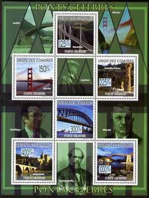 Comoro Islands 2009 Famous Bridges perf sheetlet containing 6 values unmounted mint Michel 2217-22, stamps on , stamps on  stamps on bridges, stamps on  stamps on civil engineering, stamps on  stamps on 