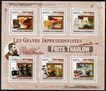 Comoro Islands 2009 Impressionists - Frits Thaulow perf sheetlet containing 6 values unmounted mint, stamps on personalities, stamps on arts, stamps on impressionists