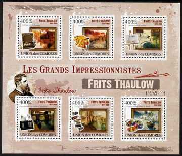 Comoro Islands 2009 Impressionists - Frits Thaulow perf sheetlet containing 6 values unmounted mint, stamps on , stamps on  stamps on personalities, stamps on  stamps on arts, stamps on  stamps on impressionists