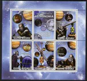 Guinea - Bissau 2009 Year of Astronomy perf sheetlet containing 5 values unmounted mint Michel 4091-95, stamps on , stamps on  stamps on astronomy, stamps on  stamps on space, stamps on  stamps on telescopes, stamps on  stamps on planets, stamps on  stamps on galileo