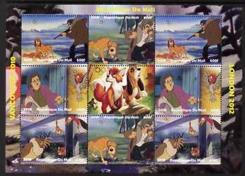 Mali 2010 The Fox & Hound with Olympic Rings, perf sheetlet containg 4 values x 2 plus label, unmounted mint. Note this item is privately produced and is offered purely o..., stamps on olympics, stamps on disney, stamps on films, stamps on cinena, stamps on movies, stamps on dogs, stamps on foxes