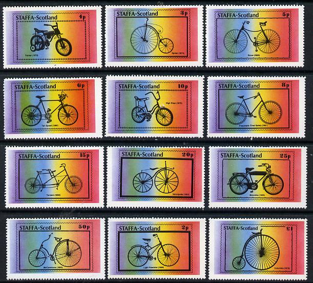 Staffa 1977 Bicycles complete perf set of 12 values (2p to A31) unmounted mint, stamps on , stamps on  stamps on bicycles    transport