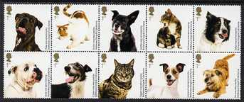 Great Britain 2010 Battersea Dogs & Cats Home se-tenant block of 10 values unmounted mint , stamps on , stamps on  stamps on dogs, stamps on  stamps on cats, stamps on  stamps on 