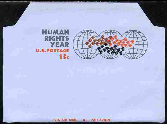 Aerogramme - United States 1968 Human Rights Year 13c air-letter sheet folded along fold lines otherwise unused and fine, stamps on , stamps on  stamps on human rights