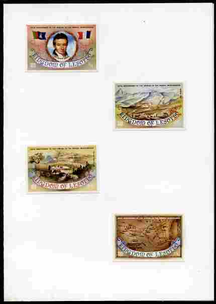 Lesotho 1983 French Missionaries Anniversary imperf set of 4 mounted in House of Questa Proof card, as SG 550-53, stamps on , stamps on  stamps on maps, stamps on  stamps on religion