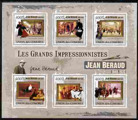 Comoro Islands 2009 The Impressionists - Jean Beraud perf sheetlet containing 6 values unmounted mint, stamps on arts