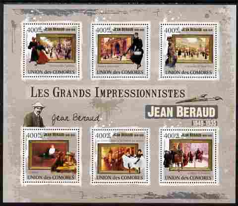 Comoro Islands 2009 The Impressionists - Jean Beraud perf sheetlet containing 6 values unmounted mint, stamps on , stamps on  stamps on arts