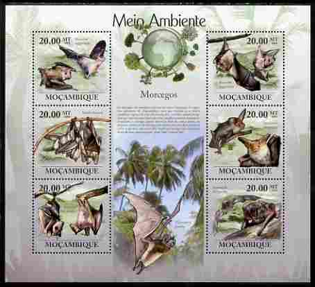 Mozambique 2010 The Environment - Bats large perf sheetlet containing 6 vaues unmounted mint Michel 3560-65, stamps on , stamps on  stamps on animals, stamps on  stamps on mammals, stamps on  stamps on bats, stamps on  stamps on environment, stamps on  stamps on 