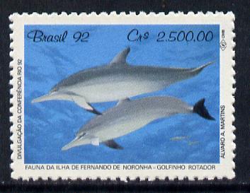 Brazil 1992 UN Conference on Environment #1 2500cr (Spinner Dolphins) unmounted mint SG 2519*, stamps on environment   marine-life  united-nations   whales