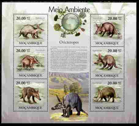 Mozambique 2010 The Environment - Aardvarks large perf sheetlet containing 6 vaues unmounted mint Michel 3578-83, stamps on , stamps on  stamps on animals, stamps on  stamps on aardvarks, stamps on  stamps on environment, stamps on  stamps on 