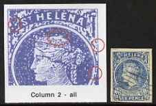 St Helena Forgery 6d blue by David Cohn (West type 2) imperf single from column 2 - identified by dot in front of St, frame breaks etc, stamps on forgery, stamps on forgeries, stamps on 