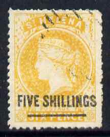 St Helena Forgery 5s on 6d orange by Spiro Brothers (West type 1) used single. (Please note: we have a modest stock of this item so the one you receive may not be identic..., stamps on forgery, stamps on forgeries, stamps on 