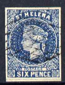 St Helena Forgery 6d blue by ??? (West type 8, identified by additional frame line) 'used' single. (Please note: we have a modest stock of this item so the one you receive may not be identical to the one scanned), stamps on , stamps on  stamps on forgery, stamps on  stamps on forgeries, stamps on  stamps on 