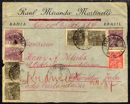 Brazil 1924 cover to Netherlands Indies bearing various adhesives, backstamped Weltevreden, stamps on , stamps on  stamps on brazil 1924 cover to netherlands indies bearing various adhesives, stamps on  stamps on  backstamped weltevreden