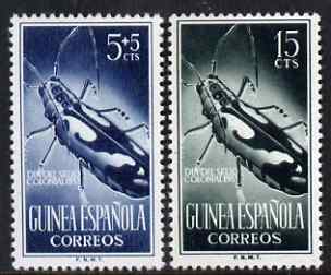 Spanish Guinea 1953 Colonial Stamp Day - Beetle 5c and 15c unmounted mint SG 383 & 385, stamps on , stamps on  stamps on insects, stamps on  stamps on beetles