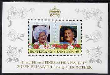 St Lucia 1985 Life & Times of HM Queen Mother (Leaders of the World) the unissued deluxe sheetlet containing 2 x 40c, unmounted mint, similar to SG 832a, stamps on , stamps on  stamps on royalty, stamps on  stamps on queen mother