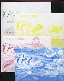 North Korea 2003 Arctic & Antarctic Fauna sheetlet containing 5 values - set of 4 imperf progressive proofs comprising the 4 individual colours (magenta, yellow, blue & b..., stamps on birds, stamps on polar, stamps on penguins, stamps on bears, stamps on seals, stamps on whales, stamps on marine life