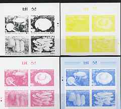 North Korea 2003 Fungi sheetlet containing 4 values - set of 4 imperf progressive proofs comprising the 4 individual colours (magenta, yellow, blue & black) unmounted min..., stamps on fungi