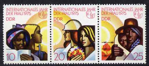 Germany - East 1975 International Womens Year perf strip of 3 unmounted mint SG E1735a, stamps on women