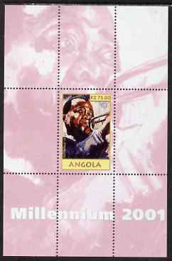 Angola 2001 Millennium series - Louis Armstrong perf s/sheet unmounted mint. Note this item is privately produced and is offered purely on its thematic appeal, stamps on , stamps on  stamps on personalities, stamps on  stamps on millennium, stamps on  stamps on music, stamps on  stamps on jazz, stamps on  stamps on 