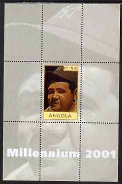 Angola 2001 Millennium series - Babe Ruth perf s/sheet unmounted mint, stamps on , stamps on  stamps on personalities, stamps on  stamps on millennium, stamps on  stamps on sport, stamps on  stamps on baseball