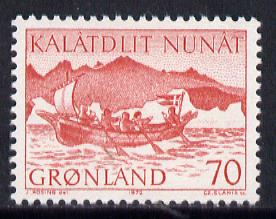 Greenland 1971 Mail Transport 70ore (Women's Boat) unmounted mint SG 78*, stamps on postal, stamps on ships, stamps on transport, stamps on women, stamps on slania