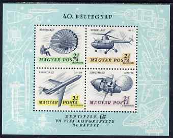 Hungary 1967 Aerofila 67 Airmail Stamp Exhibition #2 perf m/sheet (Parachute, Helicopter, Airliner & Lunar 12 ) unmounted mint, SG MS 2272, stamps on aviation, stamps on space, stamps on helicopter, stamps on parachutes, stamps on stamp exhibitions