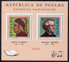 Panama 1966 Famous Men perf m/sheet unmounted mint (Dante & Wagner), stamps on , stamps on  stamps on personalities, stamps on  stamps on dante, stamps on  stamps on composers, stamps on  stamps on wagner, stamps on  stamps on music, stamps on  stamps on poetry, stamps on  stamps on literature