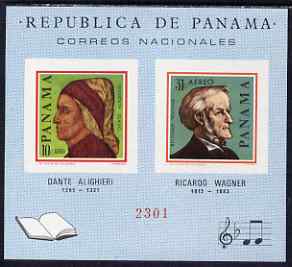 Panama 1966 Famous Men imperf m/sheet unmounted mint (Dante & Wagner), stamps on , stamps on  stamps on personalities, stamps on  stamps on dante, stamps on  stamps on composers, stamps on  stamps on wagner, stamps on  stamps on music, stamps on  stamps on poetry, stamps on  stamps on literature