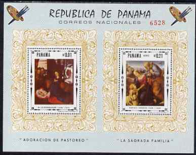 Panama 1966 Religious Paintings perf m/sheet unmounted mint (Schongauer & Raphael), stamps on arts, stamps on religion, stamps on raphael, stamps on schongauer