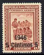 Paraguay 1946 surcharged 5c on 70c red-brown (Postmen) unmounted mint, SG  639, stamps on postman