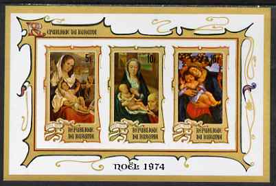 Burundi 1974 Christmas imperf msheet (5f, 10f & 15f) unmounted mint, as SG MS1004a, stamps on christmas, stamps on arts, stamps on botticelli