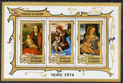 Burundi 1974 Christmas perf msheet (18f, 27f & 40f) unmounted mint, SG MS1004b, stamps on , stamps on  stamps on christmas, stamps on  stamps on arts, stamps on  stamps on 