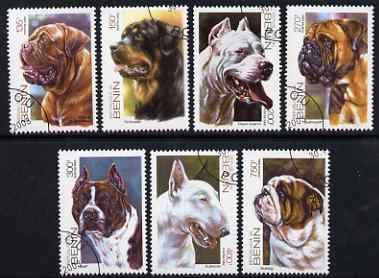 Benin 2002 Dogs perf set of 7 fine cds used, stamps on , stamps on  stamps on dogs