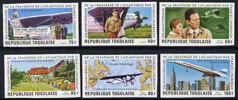 Togo 1977 50th Anniversary of Lindbergh's Transatlantic Flight imperf set of 6 from limited printing, unmounted mint as SG 1207-12, stamps on personalities, stamps on aviation, stamps on concorde