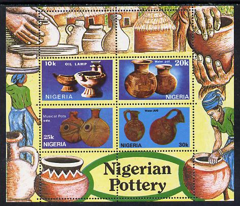 Nigeria 1990 Pottery m/sheet containing set of 4 unmounted mint, SG MS 592, stamps on , stamps on  stamps on crafts   pottery