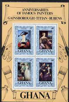 Ghana 1977 Painters' Anniversaries perf m/sheet unmounted mint, SG 816-19, stamps on arts, stamps on rubens, stamps on titian, stamps on gainsborough, stamps on 
