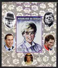 Senegal 1998 Princess Diana 200f imperf m/sheet #03 unmounted mint. Note this item is privately produced and is offered purely on its thematic appeal, it has no postal va..., stamps on royalty, stamps on diana, stamps on william, stamps on harry, stamps on churchill, stamps on kennedy, stamps on personalities