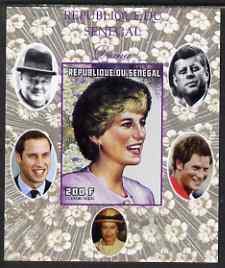 Senegal 1998 Princess Diana 200f imperf m/sheet #04 unmounted mint. Note this item is privately produced and is offered purely on its thematic appeal, it has no postal validity, stamps on , stamps on  stamps on royalty, stamps on  stamps on diana, stamps on  stamps on william, stamps on  stamps on harry, stamps on  stamps on churchill, stamps on  stamps on kennedy, stamps on  stamps on personalities