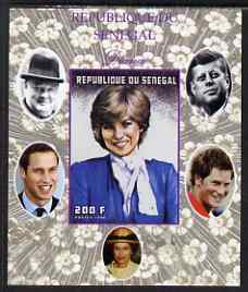 Senegal 1998 Princess Diana 200f imperf m/sheet #07 unmounted mint. Note this item is privately produced and is offered purely on its thematic appeal, it has no postal va..., stamps on royalty, stamps on diana, stamps on william, stamps on harry, stamps on churchill, stamps on kennedy, stamps on personalities