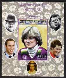 Senegal 1998 Princess Diana 250f imperf m/sheet #10 unmounted mint. Note this item is privately produced and is offered purely on its thematic appeal, it has no postal validity, stamps on royalty, stamps on diana, stamps on william, stamps on harry, stamps on churchill, stamps on kennedy, stamps on personalities