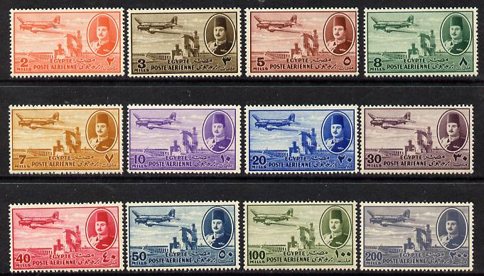 Egypt 1947 Dakota Air set of 12 unmounted mint, SG 322-33*, stamps on aviation, stamps on douglas